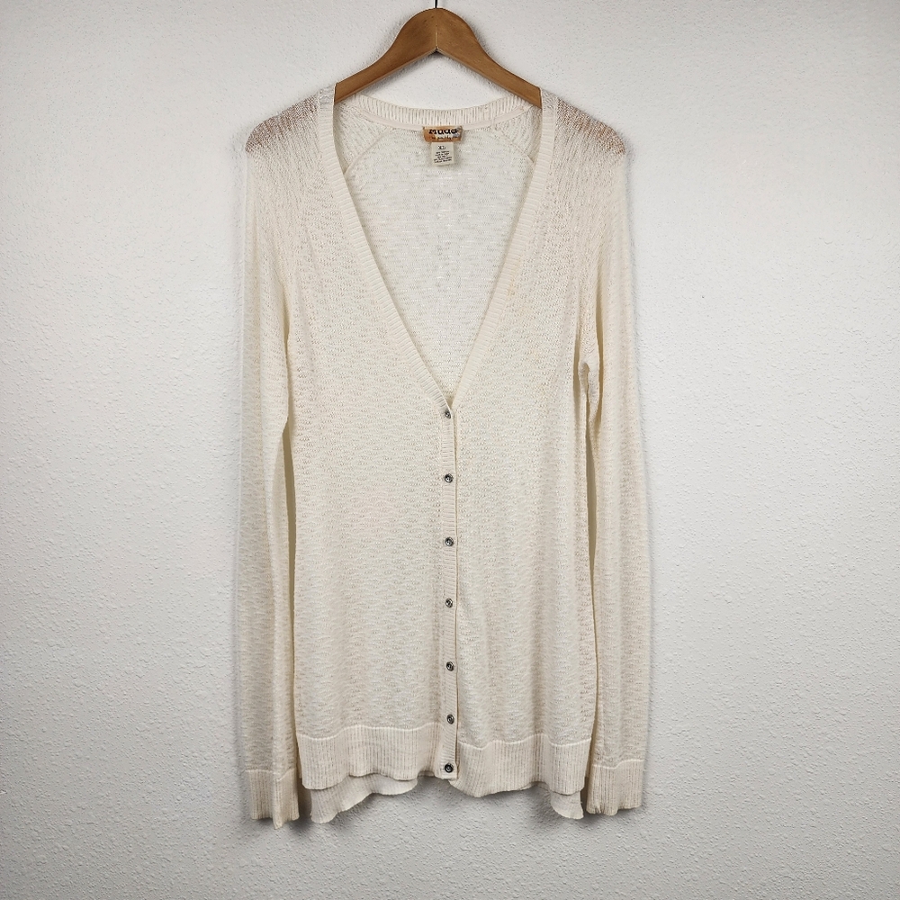 Mudd Cardigan XL Cream Cotton Button Front Lightweight Boho Sweater Cottagecore